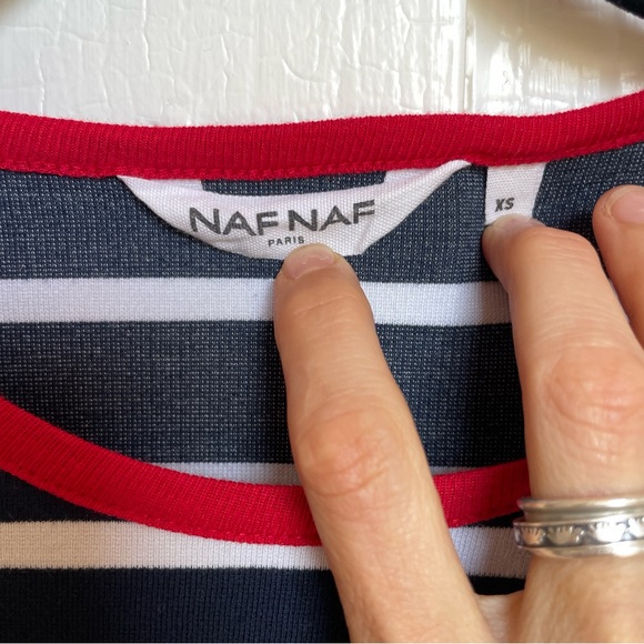 NAF NAF Blue and White Striped Shirt with Red Trim and Heart XS - Picture 3 of 9